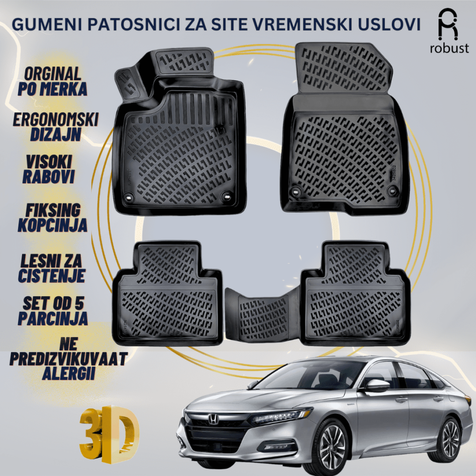 www.samad.mk-3D gumeni patosnici za Honda Accord 2017-2022 Patosnici Robust za site vremenski uslovi