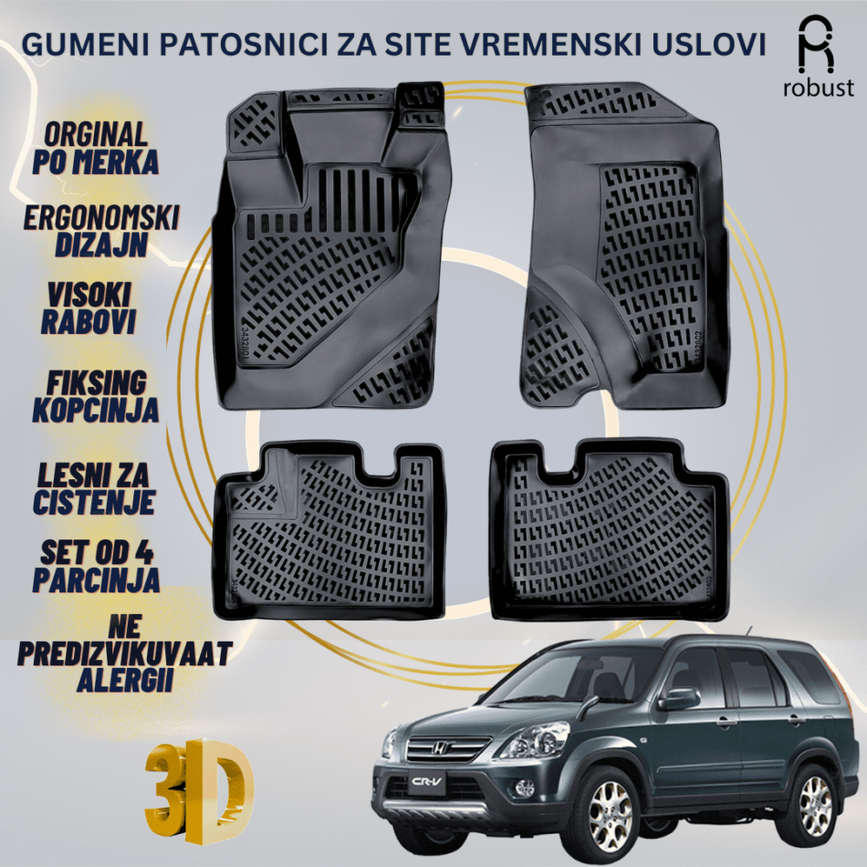 www.samad.mk-3D gumeni patosnici za Honda CR-V МК2 2002-2006 Patosnici Robust za site vremenski uslovi