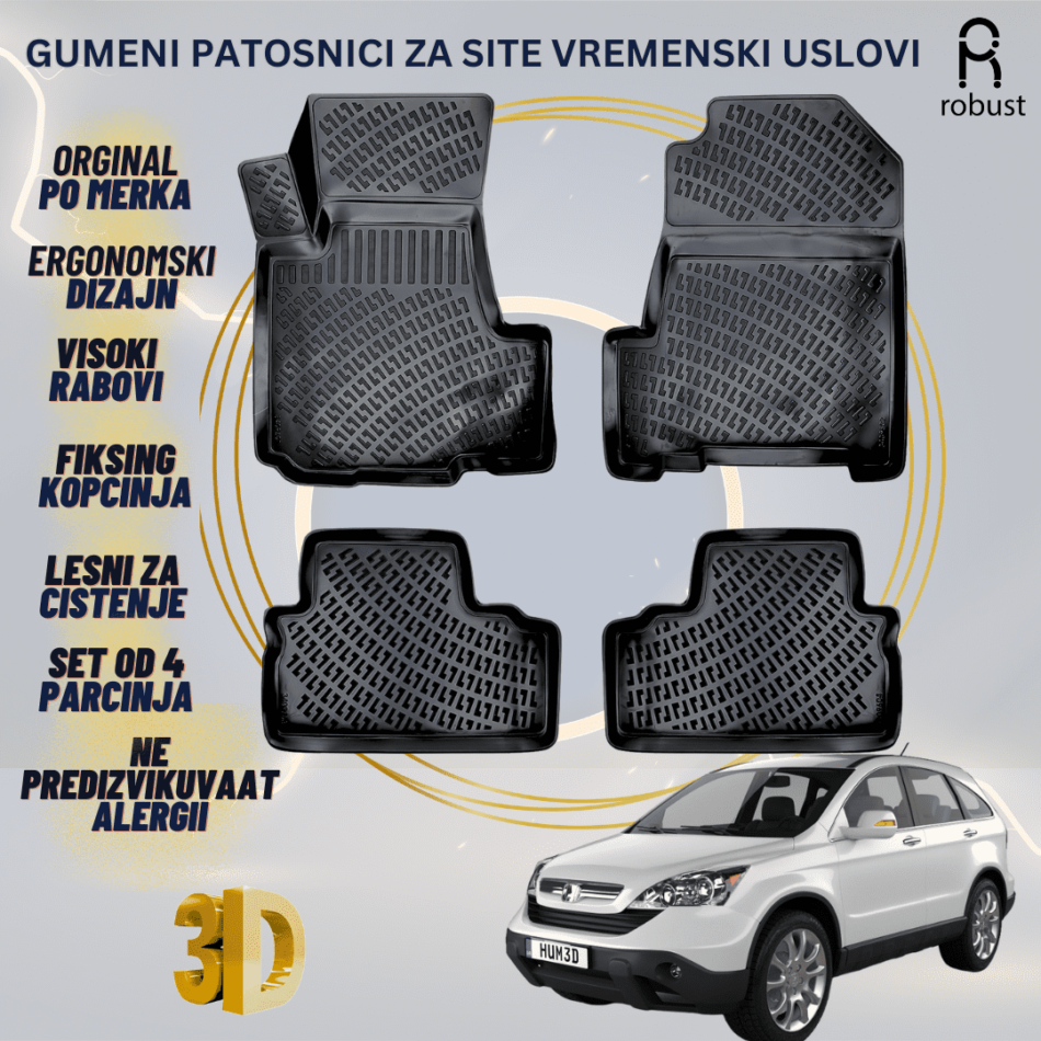 www.samad.mk-3D gumeni patosnici za Honda CR-V МК3 2010-2012 FL Patosnici Robust za site vremenski uslovi