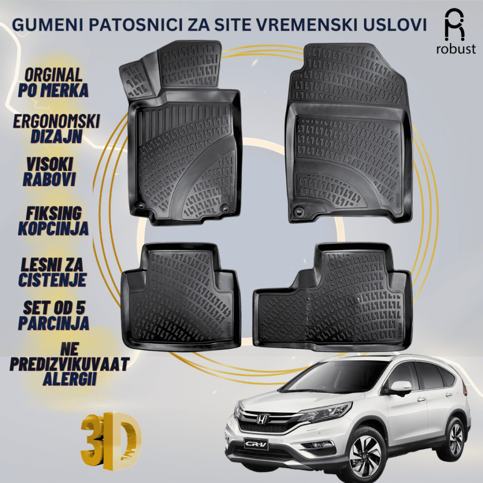 www.samad.mk-3D gumeni patosnici za Honda CR-V МК4 2012-2016 FL Patosnici Robust za site vremenski uslovi