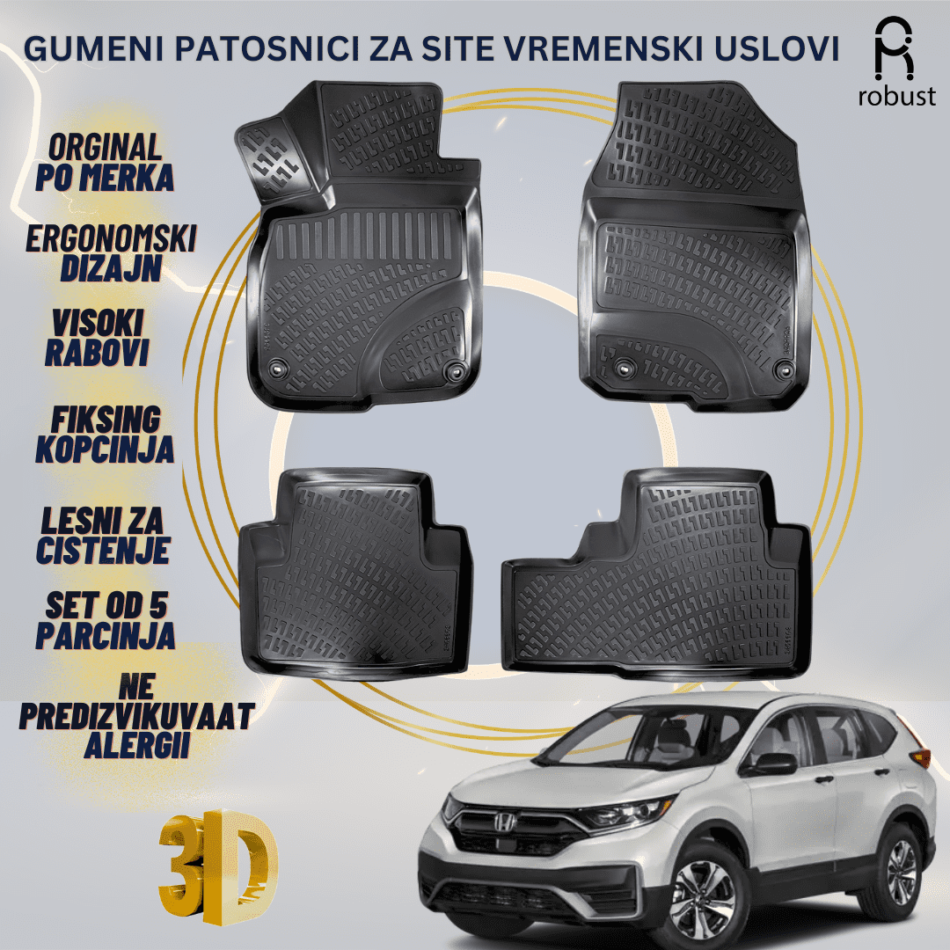 www.samad.mk-3D gumeni patosnici za Honda CR-V МК5 2017-2022 Patosnici Robust za site vremenski uslovi