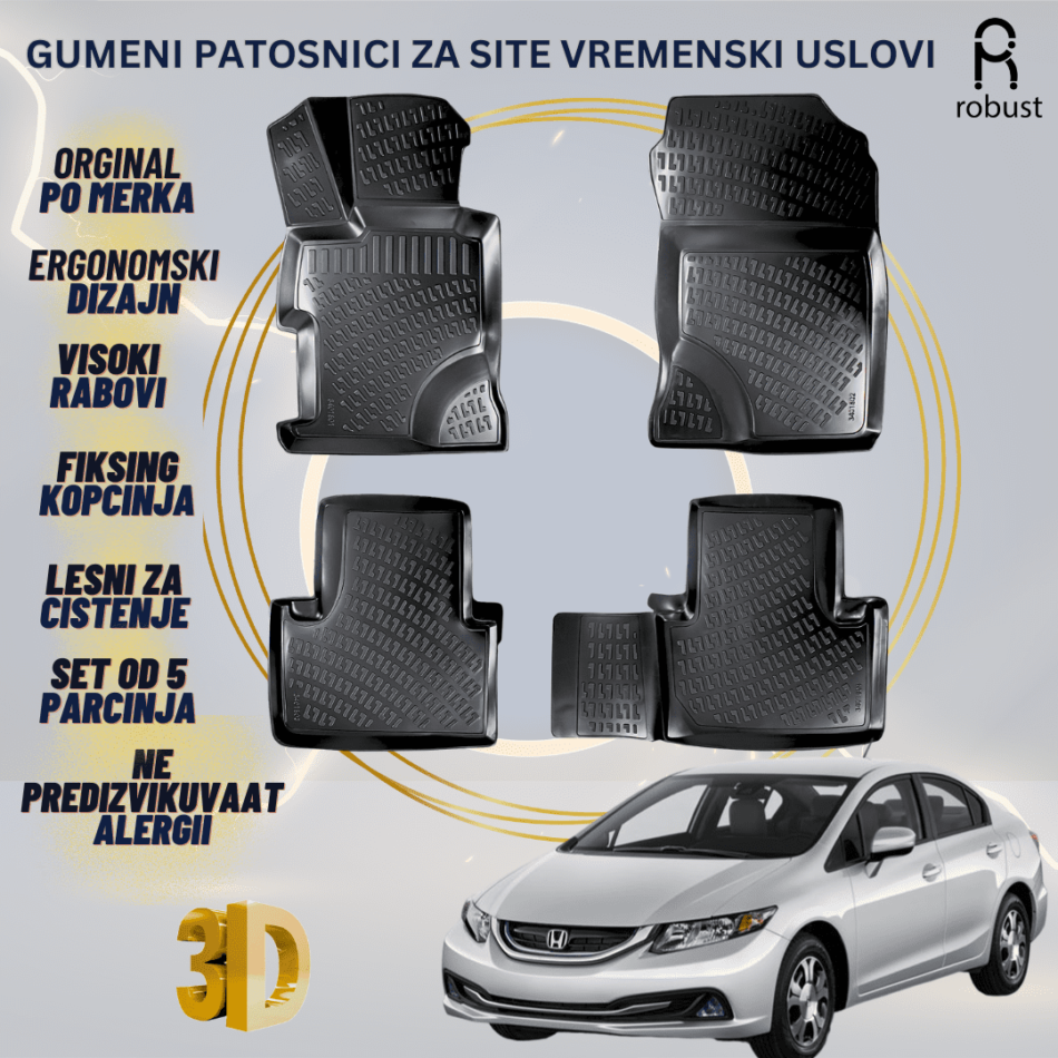 www.samad.mk-3D gumeni patosnici za Honda Civic Sedan МК 9 2012-2016 Patosnici Robust za site vremenski uslovi