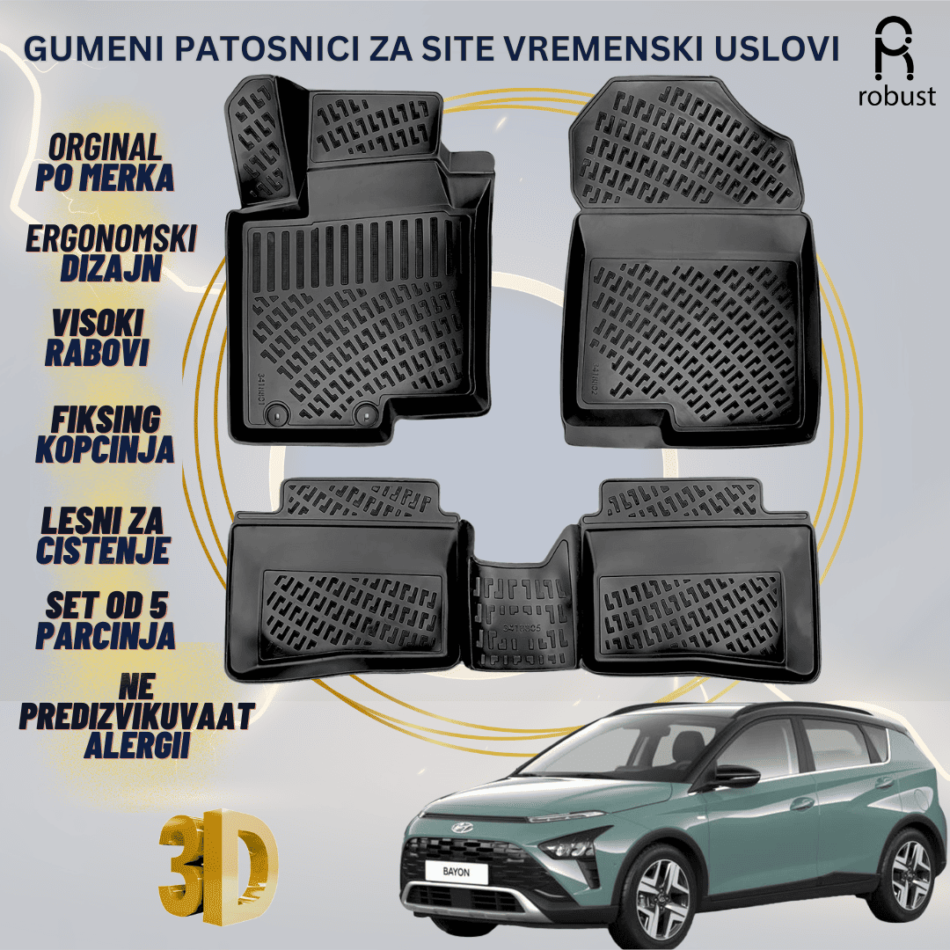 www.samad.mk-3D gumeni patosnici za Hyundai Bayon 2021- Patosnici Robust za site vremenski uslovi