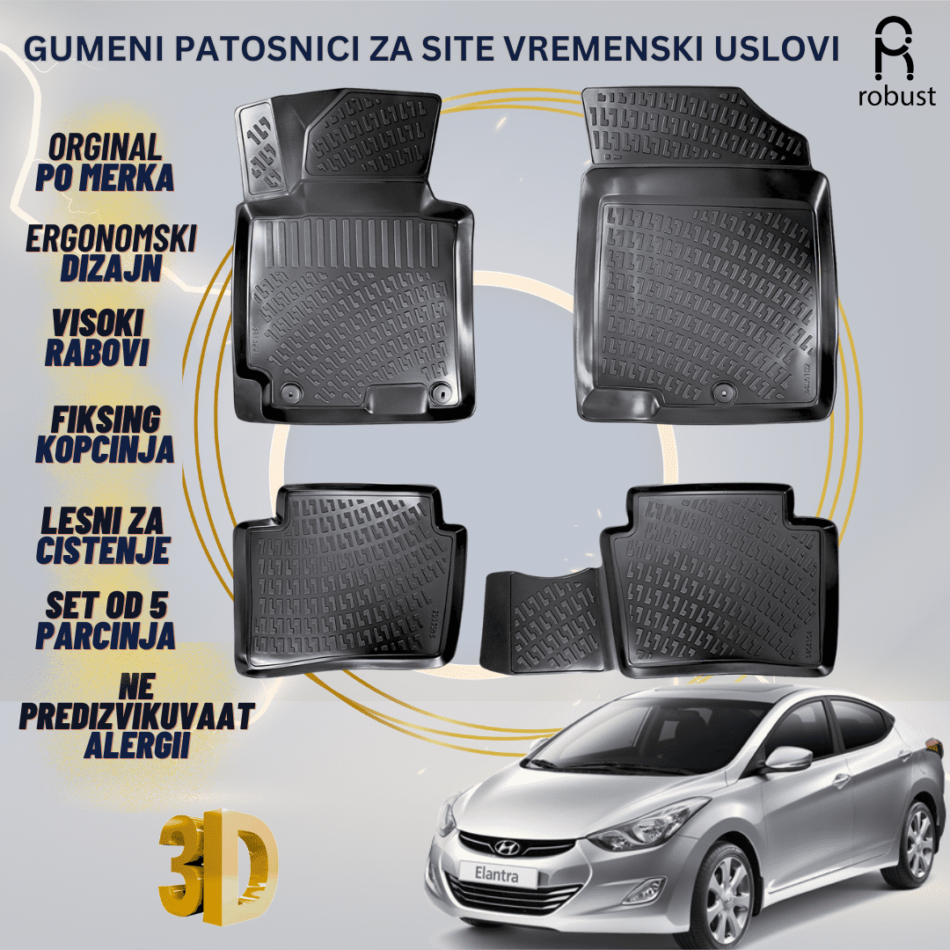 www.samad.mk-3D gumeni patosnici za Hyundai Elantra МК 5 2010-2015 Patosnici Robust za site vremenski uslovi