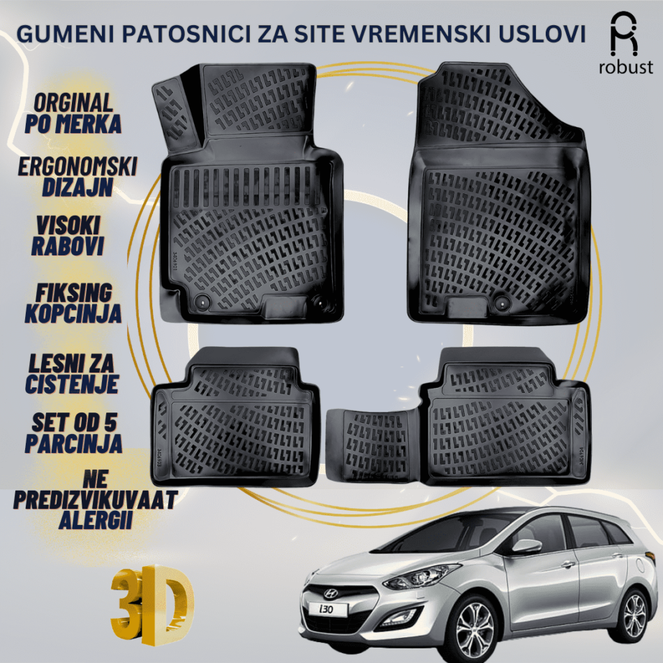 www.samad.mk-3D gumeni patosnici za Hyundai I30 МК2 2011-2017 Patosnici Robust za site vremenski uslovi