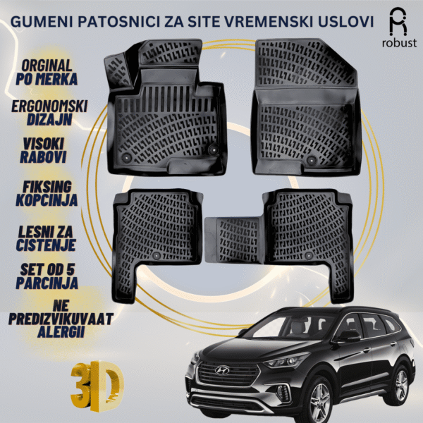 www.samad.mk-3D gumeni patosnici za Hyundai SantaFe МК3 2014-2018 Patosnici Robust za site vremenski uslovi