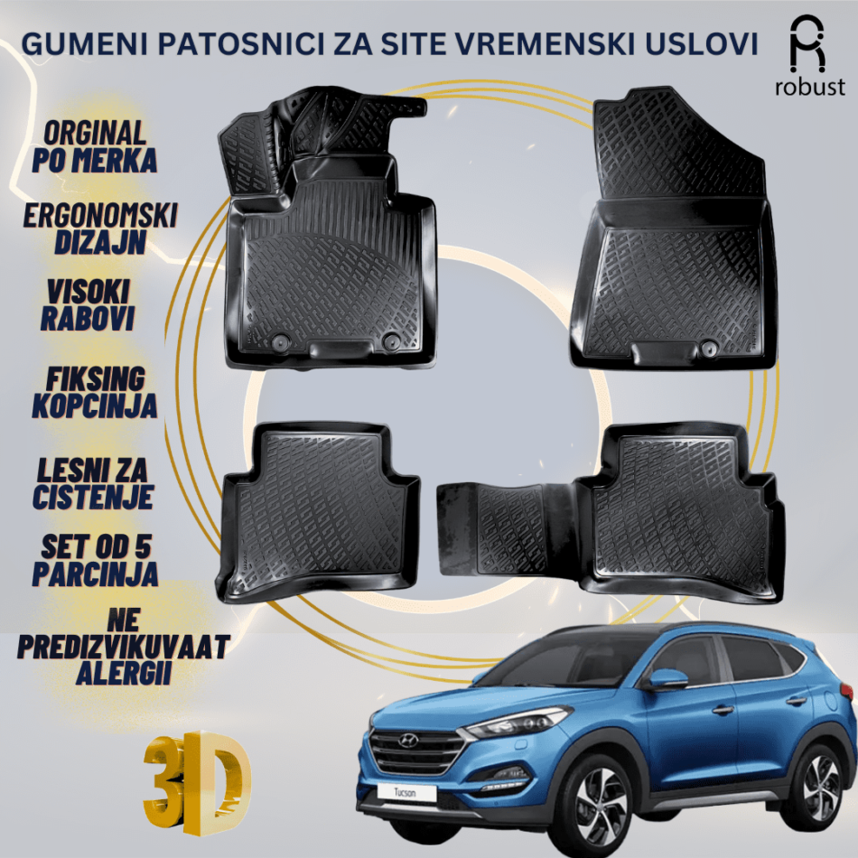 www.samad.mk-3D gumeni patosnici za Hyundai Tucson МК3 2015-2020 Patosnici Robust za site vremenski uslovi