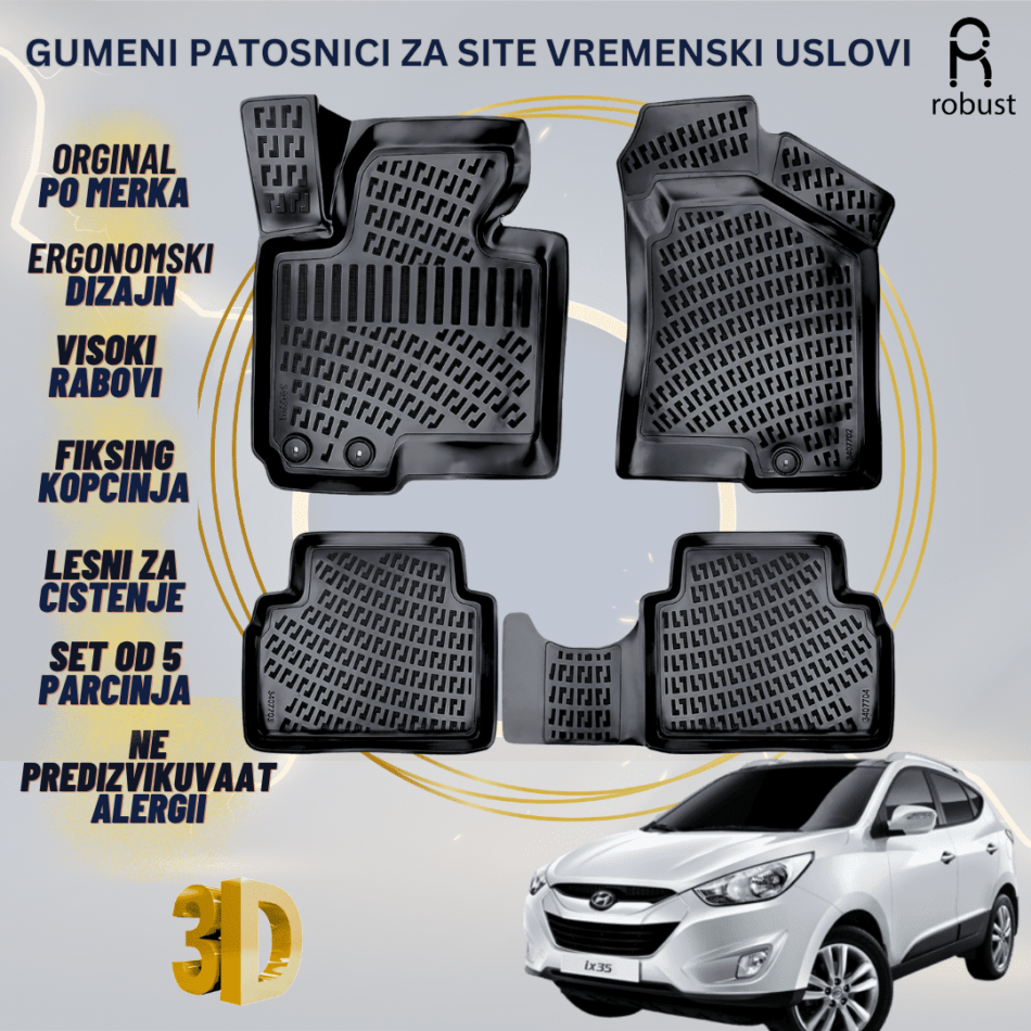 www.samad.mk-3D gumeni patosnici za Hyundai ix35 2009-2015 Patosnici Robust za site vremenski uslovi