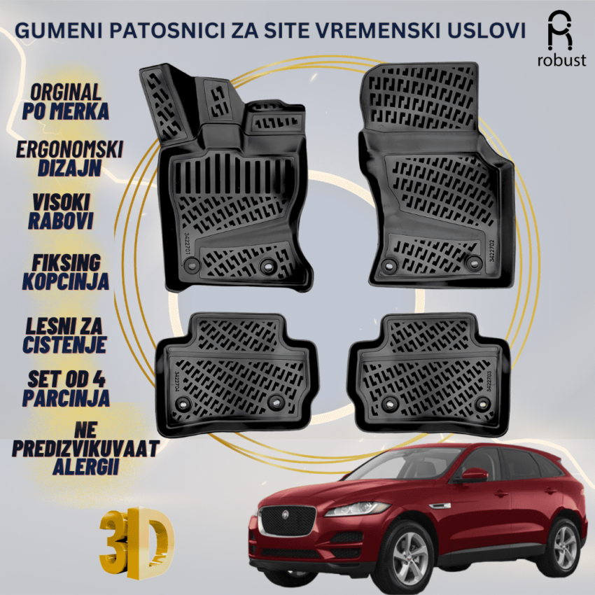 www.samad.mk-3D gumeni patosnici za Jaguar F-Pace X761 2016-2023 Patosnici Robust za site vremenski uslovi