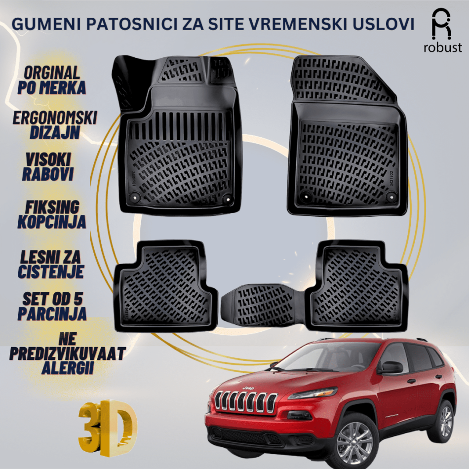 www.samad.mk-3D gumeni patosnici za Jeep Cherokee МК 5 KL 2013-2017 Patosnici Robust za site vremenski uslovi