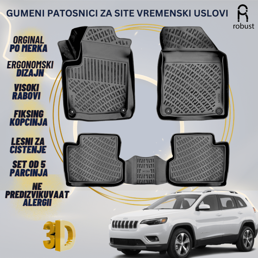 www.samad.mk-3D gumeni patosnici za Jeep Cherokee МК 5 KL FL 2018- Patosnici Robust za site vremenski uslovi