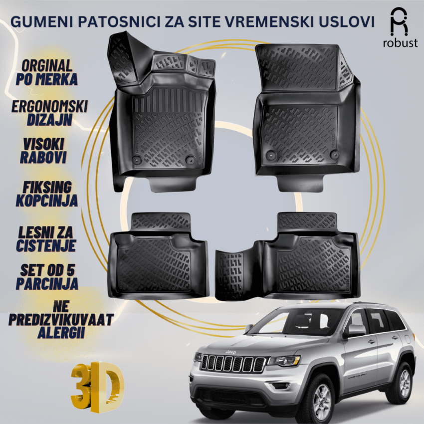 www.samad.mk-3D gumeni patosnici za Jeep Grand Cherokee WK2 2011-2021 Patosnici Robust za site vremenski uslovi