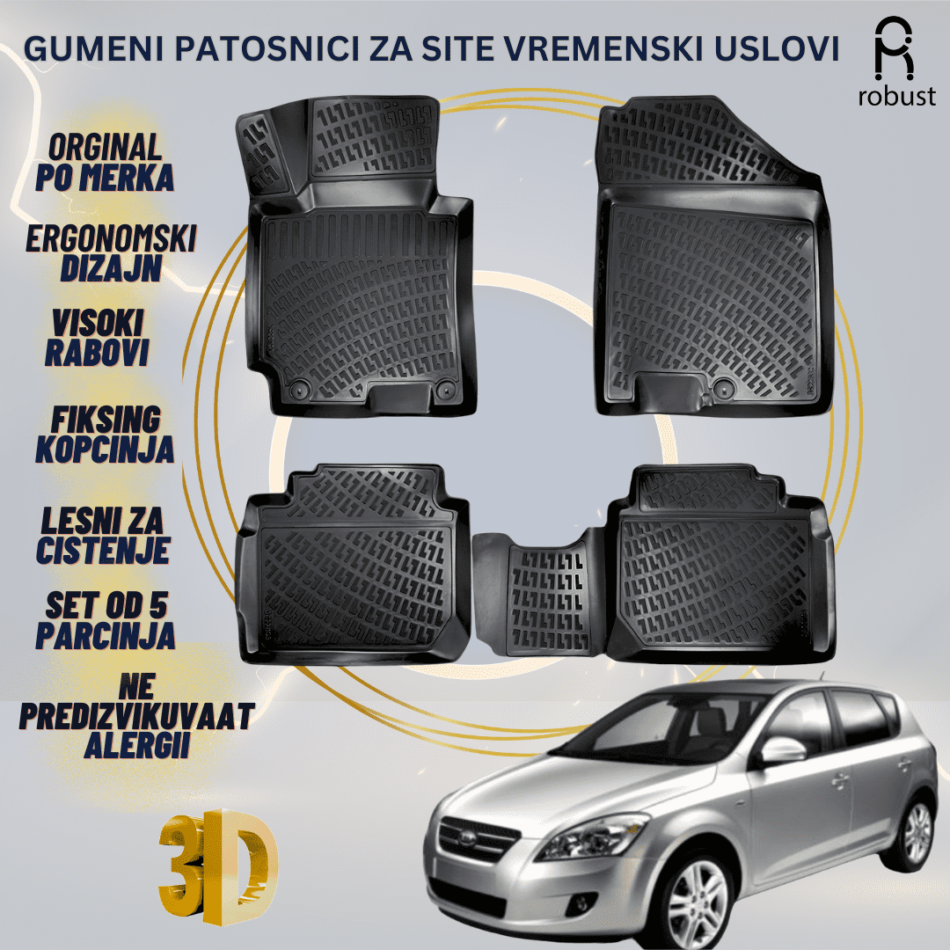 www.samad.mk-3D gumeni patosnici za Kia Ceed 2006-2012 Patosnici Robust za site vremenski uslovi