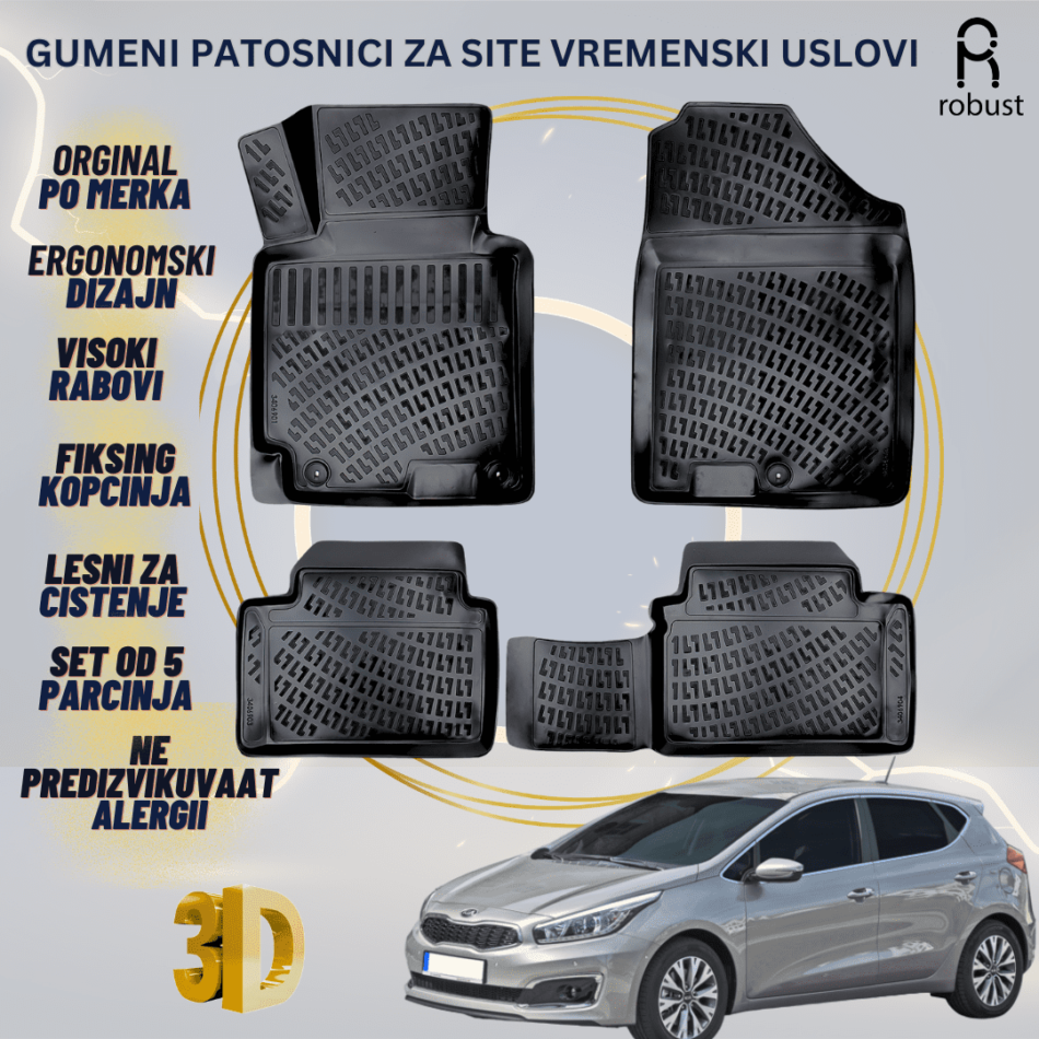 www.samad.mk-3D gumeni patosnici za Kia Ceed MK2 2012-2017 Patosnici Robust za site vremenski uslovi