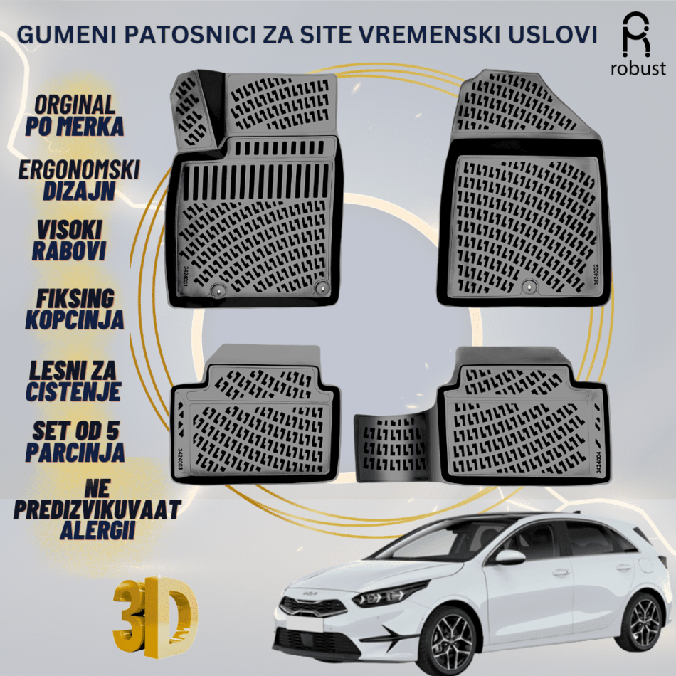 www.samad.mk-3D gumeni patosnici za Kia Ceed MK3 2017- Patosnici Robust za site vremenski uslovi