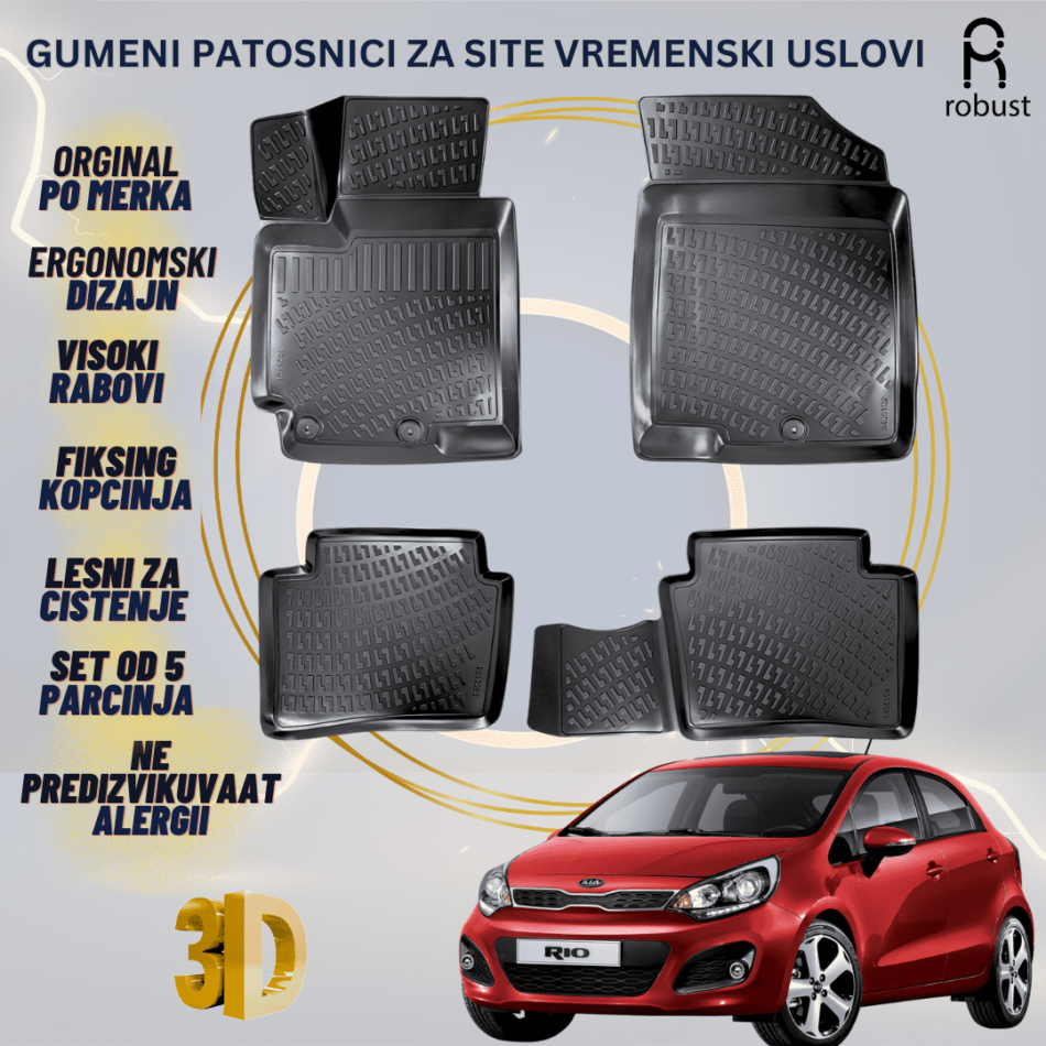 www.samad.mk-3D gumeni patosnici za Kia Rio МК 3 UB 2011-2017 Patosnici Robust za site vremenski uslovi