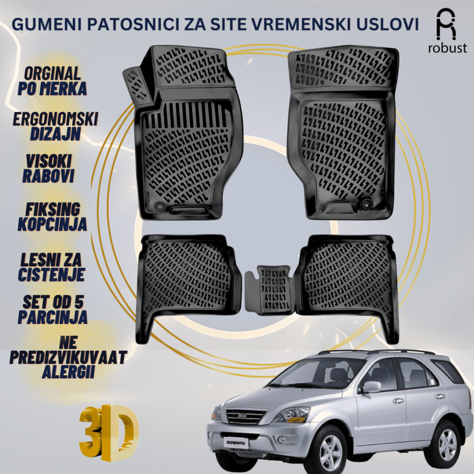 www.samad.mk-3D gumeni patosnici za Kia Sorento МК1 BL 2002-2009 Patosnici Robust za site vremenski uslovi