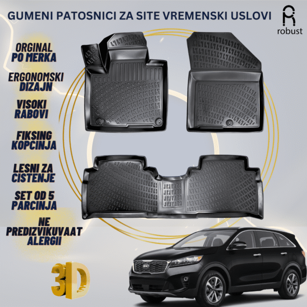 www.samad.mk-3D gumeni patosnici za Kia Sorento МК3 UM 2016-2020 Patosnici Robust za site vremenski uslovi