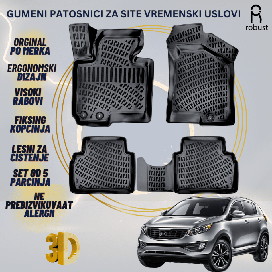 www.samad.mk-3D gumeni patosnici za Kia Sportage MK3 2010-2015 Patosnici Robust za site vremenski uslovi