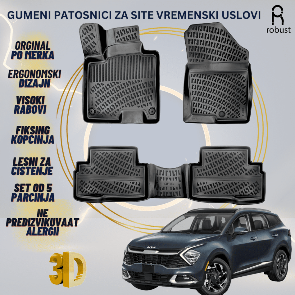 www.samad.mk-3D gumeni patosnici za Kia Sportage МК 5 NQ5 Prestige Smart Trim 2022- Patosnici Robust za site vremenski uslovi