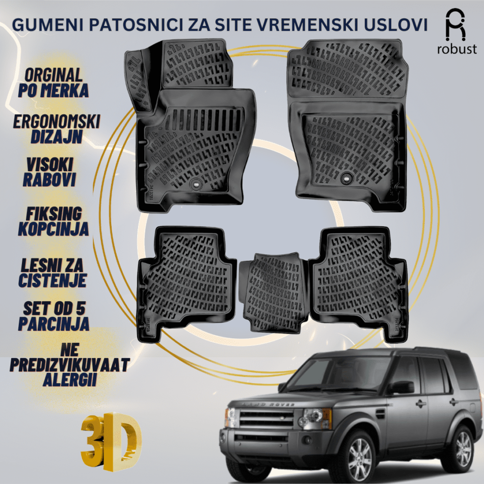 www.samad.mk-3D gumeni patosnici za Land Rover Discovery 3 L319 2004-2009 Patosnici Robust za site vremenski uslovi