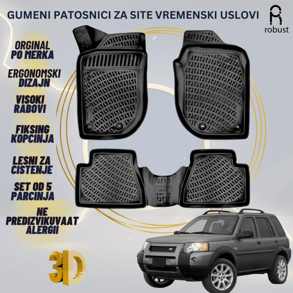 www.samad.mk-3D gumeni patosnici za Land Rover Freelander 1 MK1 L314 1997-2006 Patosnici Robust za site vremenski uslovi