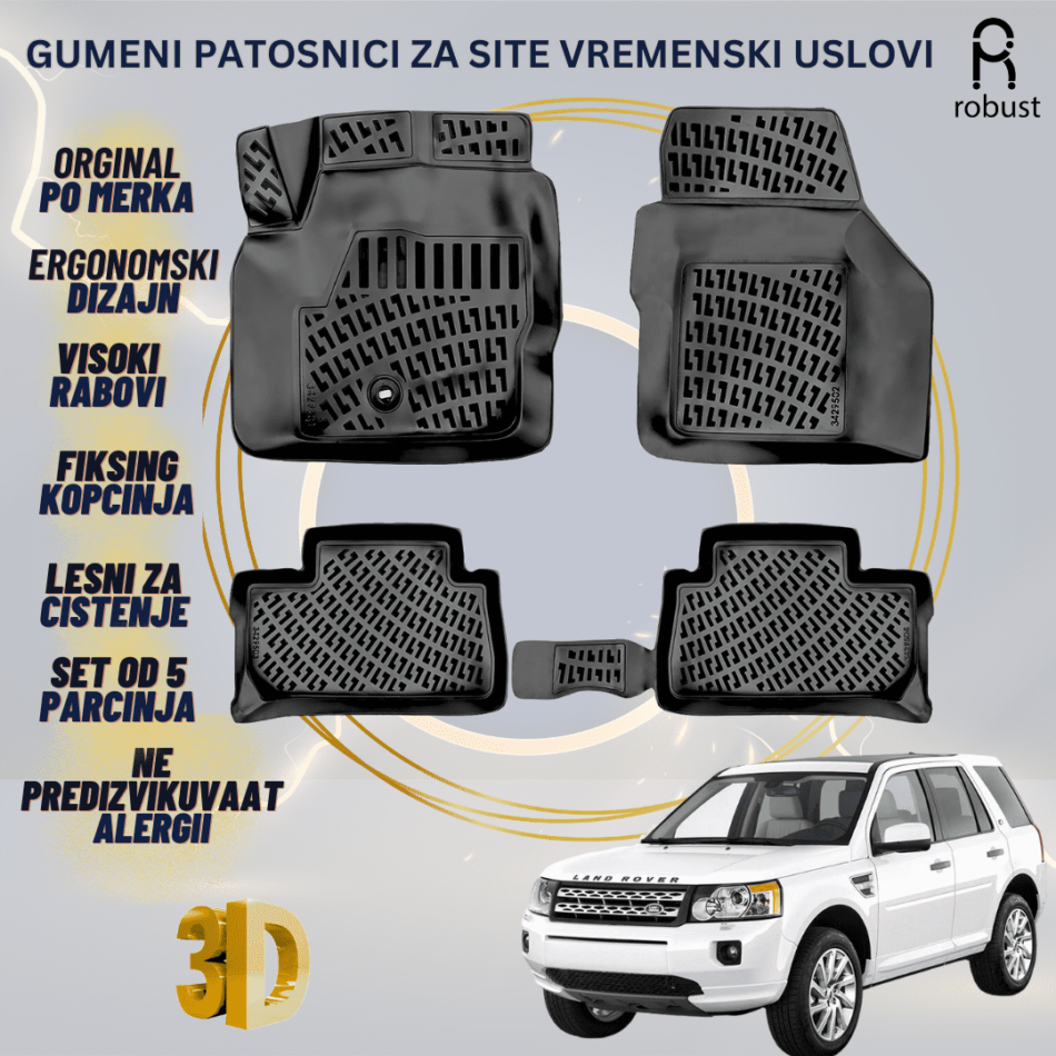 www.samad.mk-3D gumeni patosnici za Land Rover Freelander 2 L359 2006-2014 Patosnici Robust za site vremenski uslovi