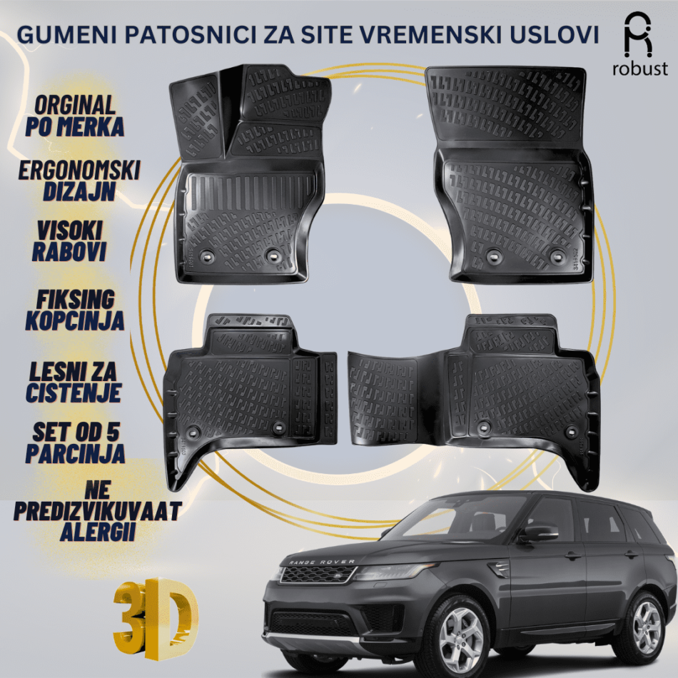 www.samad.mk-3D gumeni patosnici za Land Rover Range Rover Sport MK2 L494 2013-2022 Patosnici Robust za site vremenski uslovi