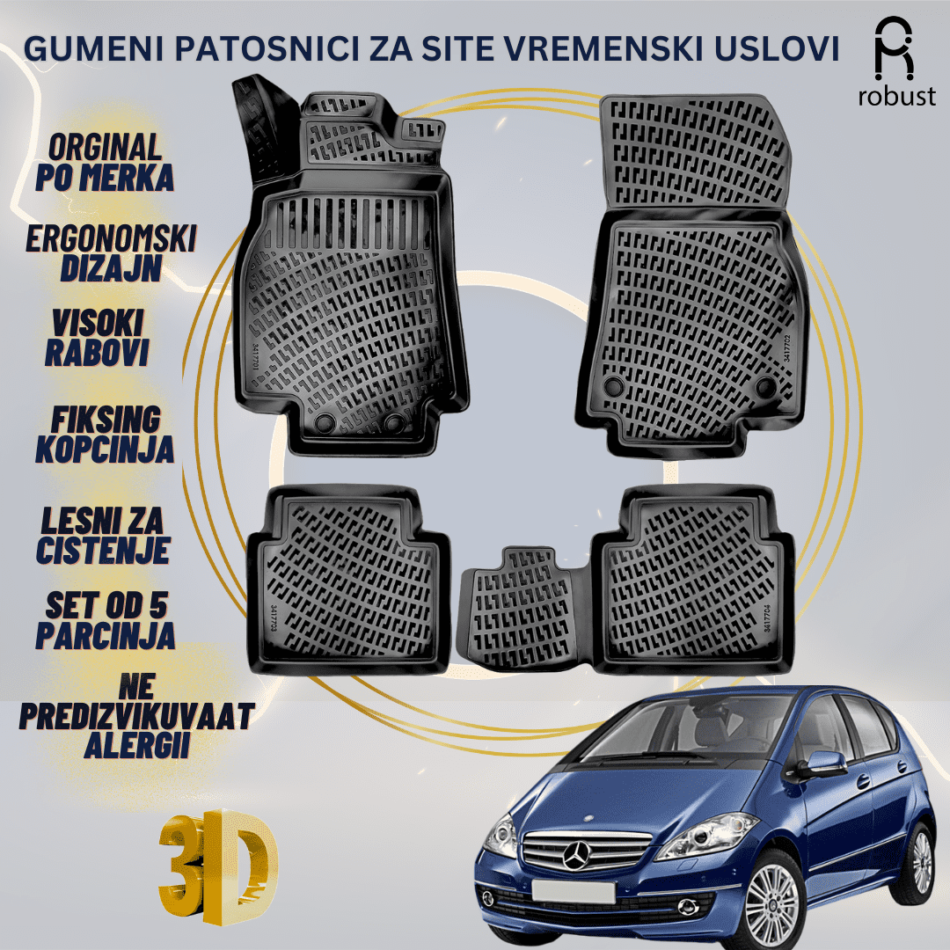 www.samad.mk-3D gumeni patosnici za MB A-Class W169 2004-2012 Patosnici Robust za site vremenski uslovi