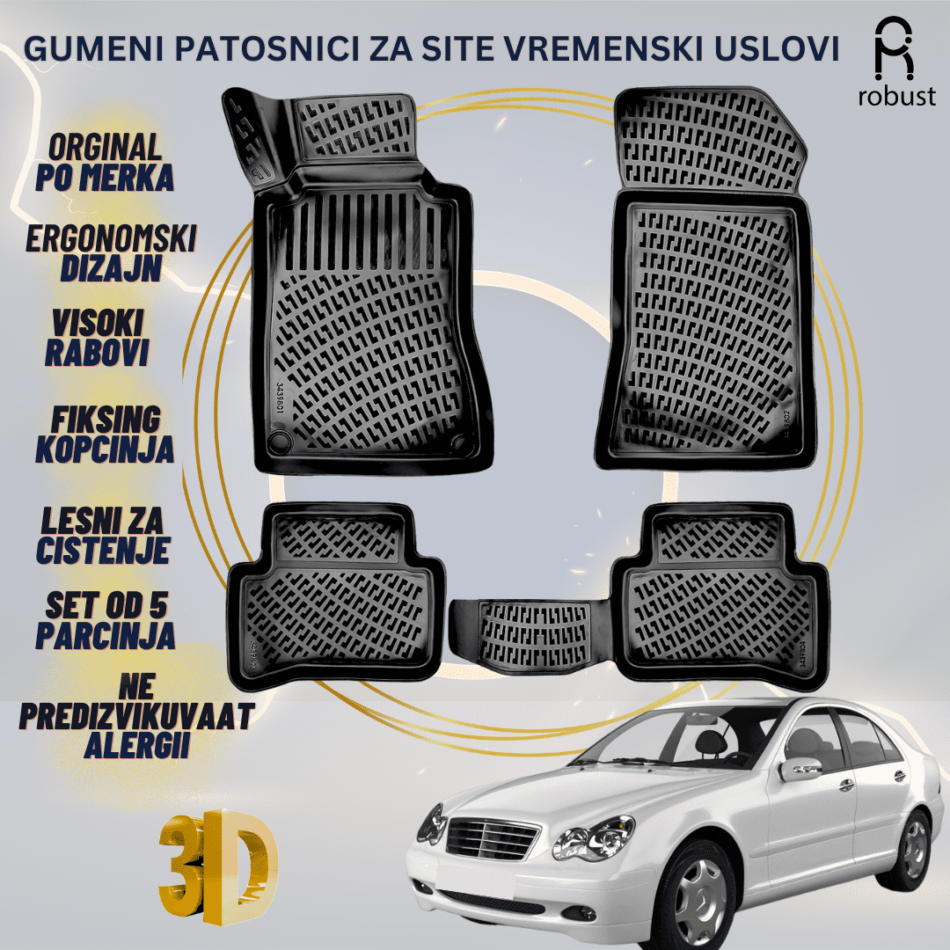 www.samad.mk-3D gumeni patosnici za MB C-Class W203 2000-2007 Patosnici Robust za site vremenski uslovi