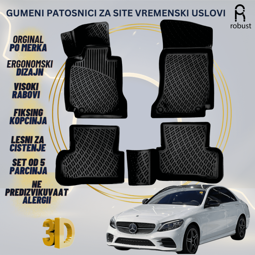 www.samad.mk-3D gumeni patosnici za MB C-Class W205 2014-2021 Patosnici Robust za site vremenski uslovi