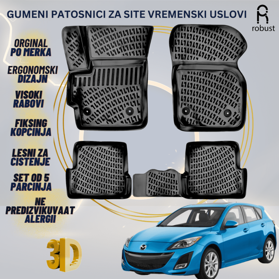 www.samad.mk-3D gumeni patosnici za Mazda 3 МК2 BL 2009-2013 Patosnici Robust za site vremenski uslovi