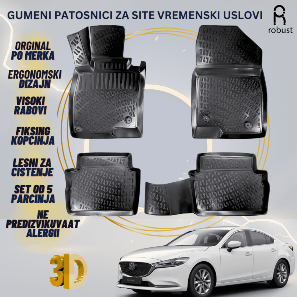 www.samad.mk-3D gumeni patosnici za Mazda 6 МК 3 Sedan 2012-2022 Patosnici Robust za site vremenski uslovi