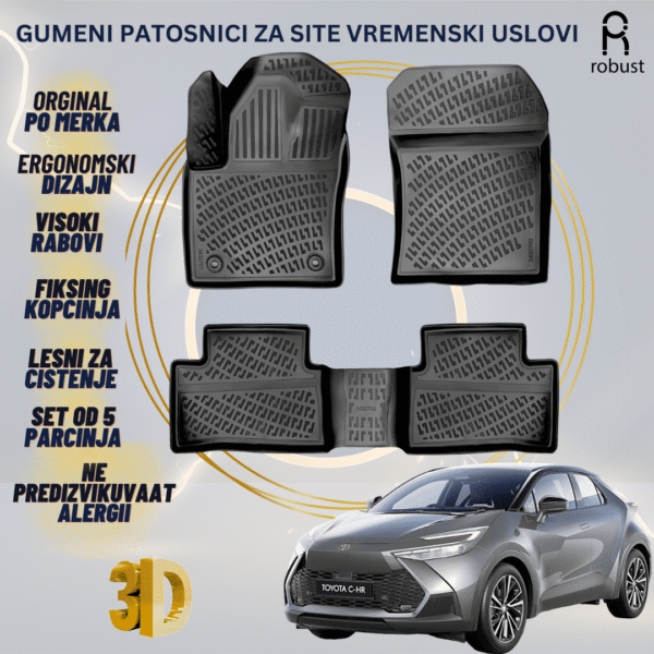 www.samad.mk-3D gumeni patosnici za Toyota C-HR 2023- Patosnici Robust za site vremenski uslovi
