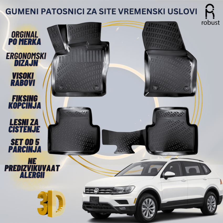 www.samad.mk-3D gumeni patosnici za Volkswagen Tiguan МК2 2016-2019 Patosnici Robust za site vremenski uslovi