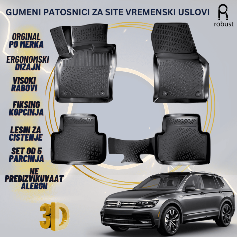 www.samad.mk-3D gumeni patosnici za Volkswagen Tiguan МК2 2020-2023 FL Patosnici Robust za site vremenski uslovi