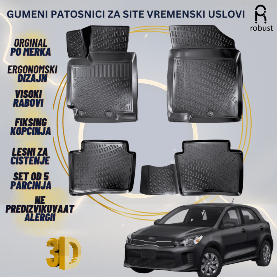 www.samad.mk-3D gumeni patosnici zaKia Rio МК 4 Hatchback 2017- Patosnici Robust za site vremenski uslovi