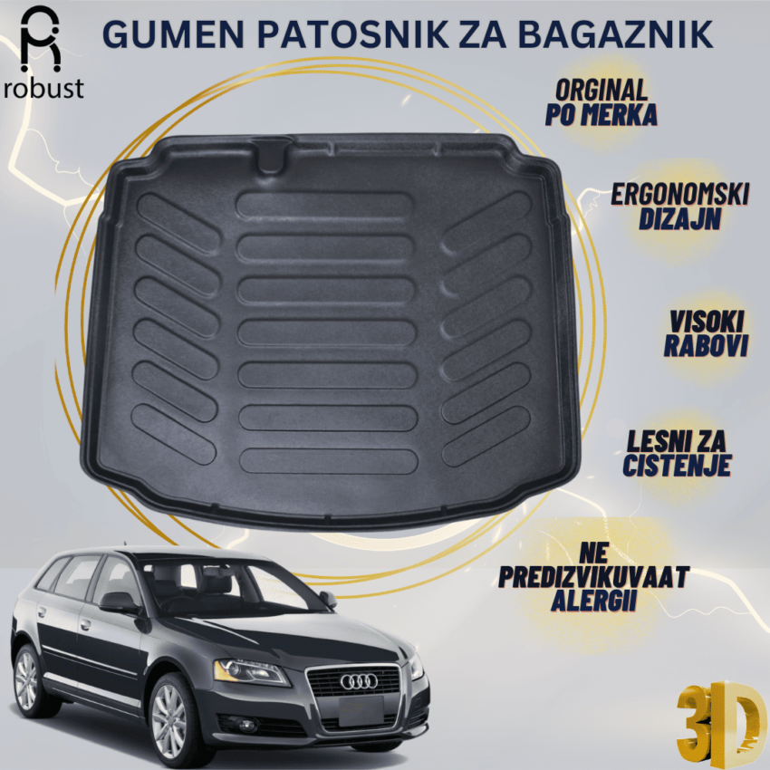 www.samad.mk-3D gumen patosnik za bagaznik za AUDI A3 SB 2004-2011 Korito za gepek Robust za site vremenski uslovi