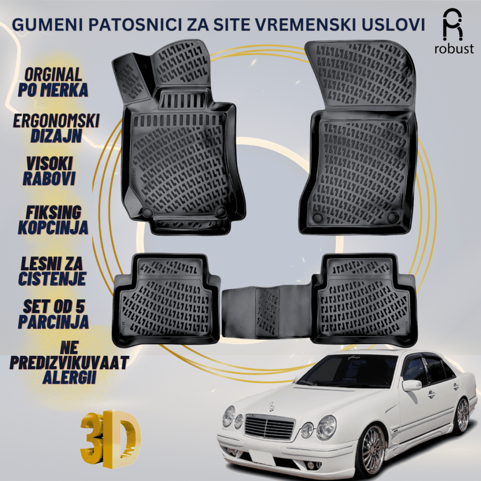 www.samad.mk-3D gumeni patosnici za MB E-Class W210 1996-2002 Patosnici Robust za site vremenski uslovi