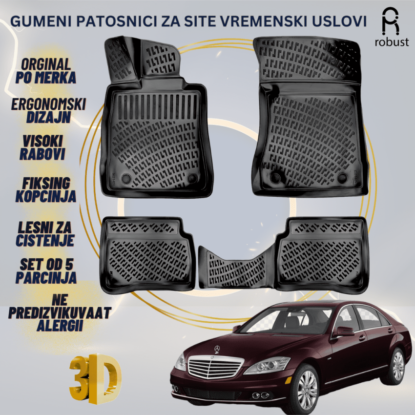 www.samad.mk-3D gumeni patosnici za MB S-Class W221 Short 2006-2013 Patosnici Robust za site vremenski uslovi