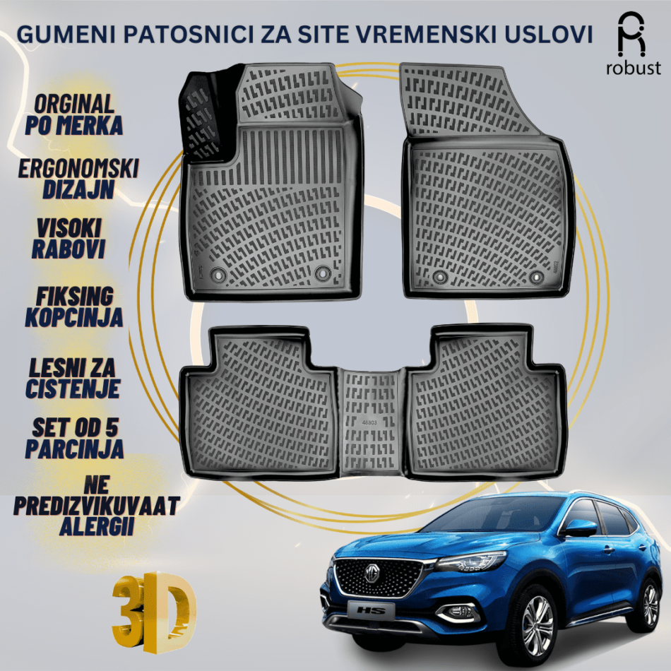 www.samad.mk-3D gumeni patosnici za MG HS petrol 2018- Patosnici Robust za site vremenski uslovi