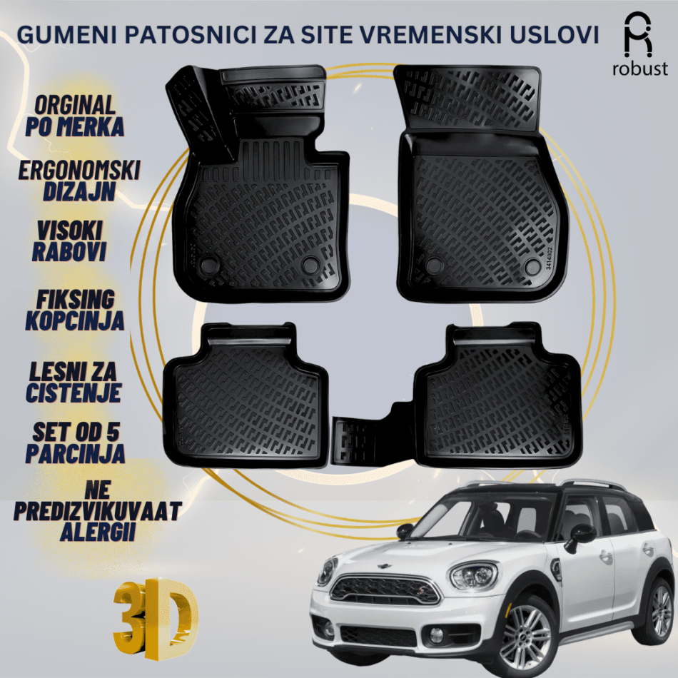 www.samad.mk-3D gumeni patosnici za Mini Countryman F60 2017- Patosnici Robust za site vremenski uslovi