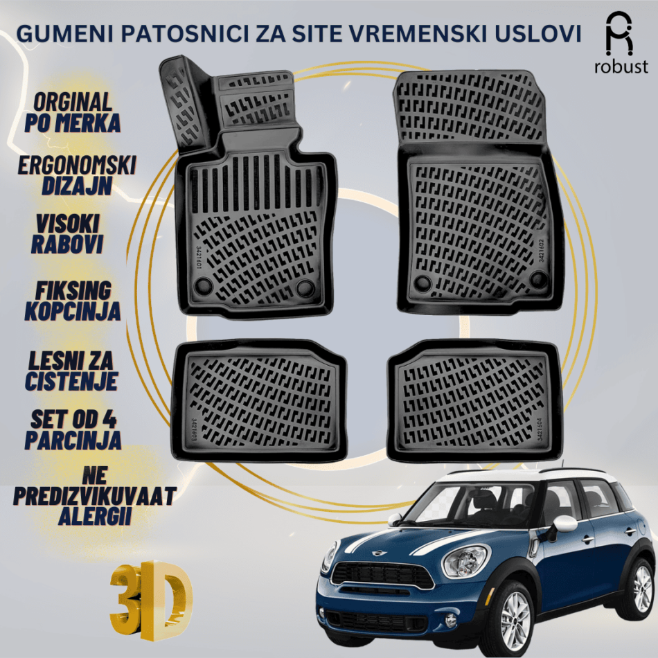 www.samad.mk-3D gumeni patosnici za Mini Countryman R60 2010-2016 Patosnici Robust za site vremenski uslovi