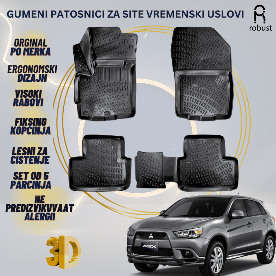 www.samad.mk-3D gumeni patosnici za Mitsubishi ASX МК1 2010-2014 Patosnici Robust za site vremenski uslovi