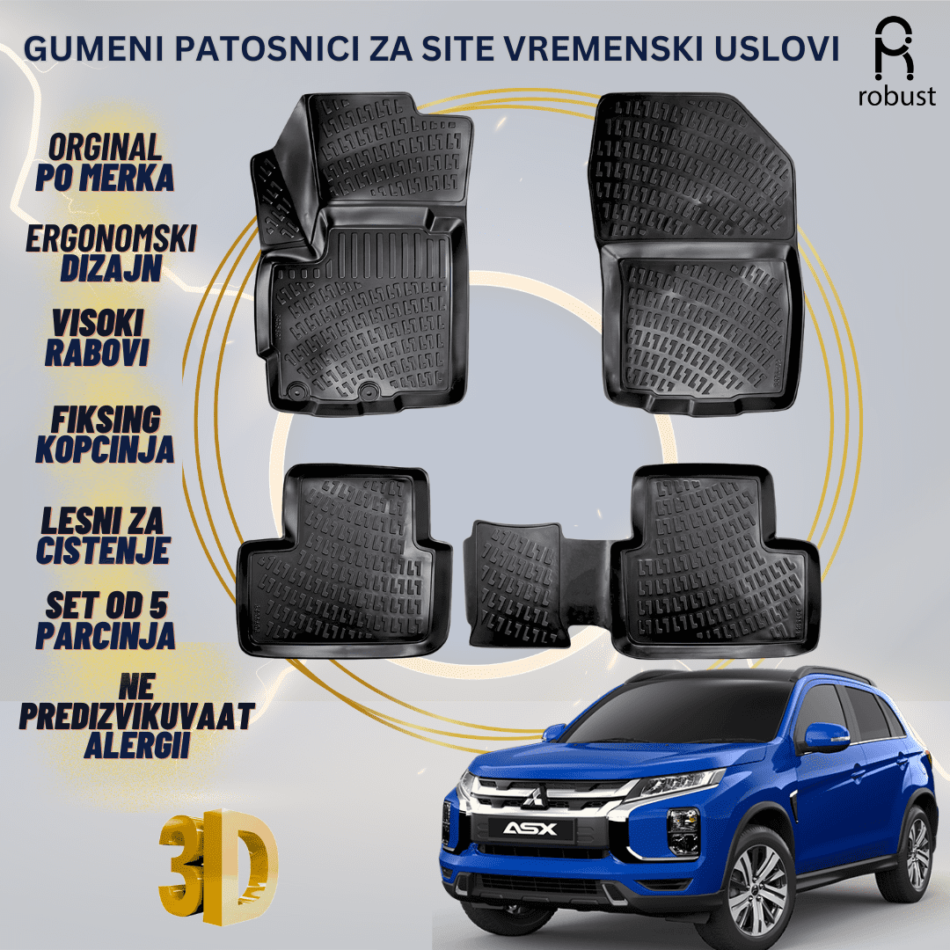 www.samad.mk-3D gumeni patosnici za Mitsubishi ASX МК1 2019-2022 FL Patosnici Robust za site vremenski uslovi