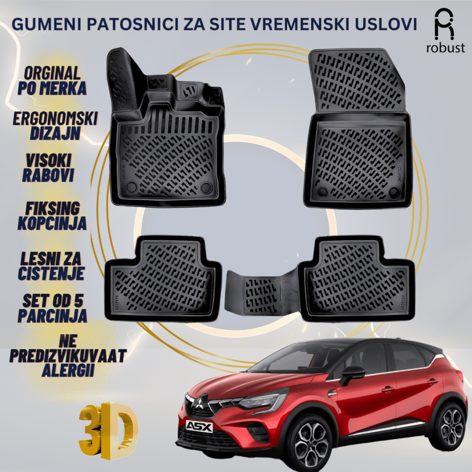 www.samad.mk-3D gumeni patosnici za Mitsubishi ASX МК2 2023- Patosnici Robust za site vremenski uslovi