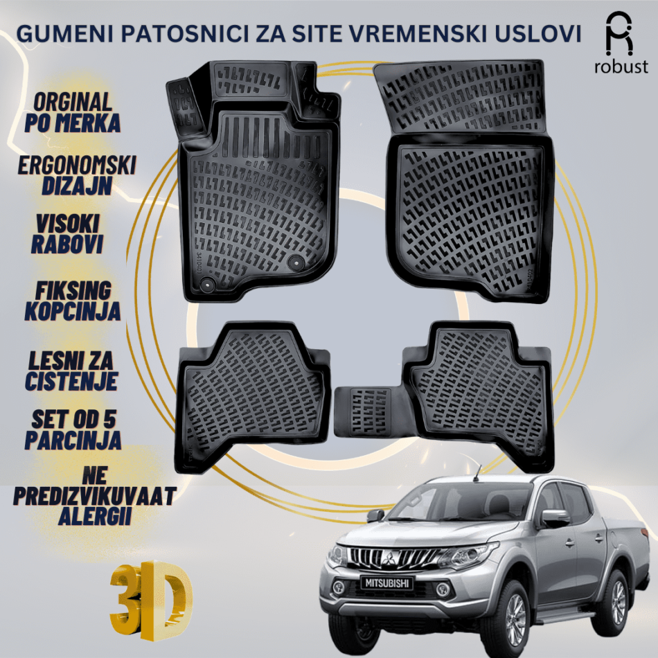 www.samad.mk-3D gumeni patosnici za Mitsubishi L200 2015-2019 FL Patosnici Robust za site vremenski uslovi