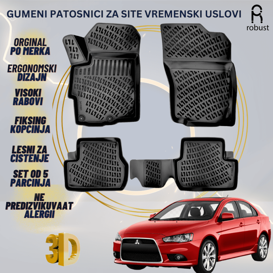 ROBUST 3D Gumeni patosnici korito Mitsubishi Lancer 2008-2017