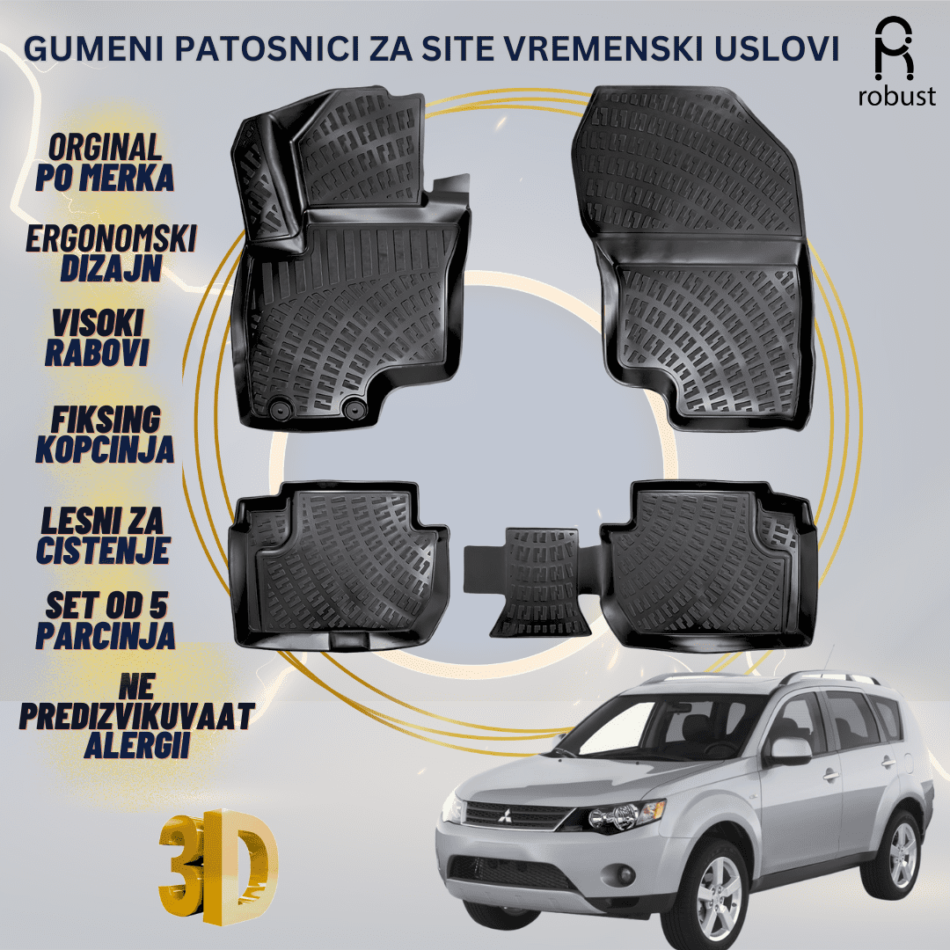 www.samad.mk-3D gumeni patosnici za Mitsubishi Outlander МК2 2005-2009 Patosnici Robust za site vremenski uslovi