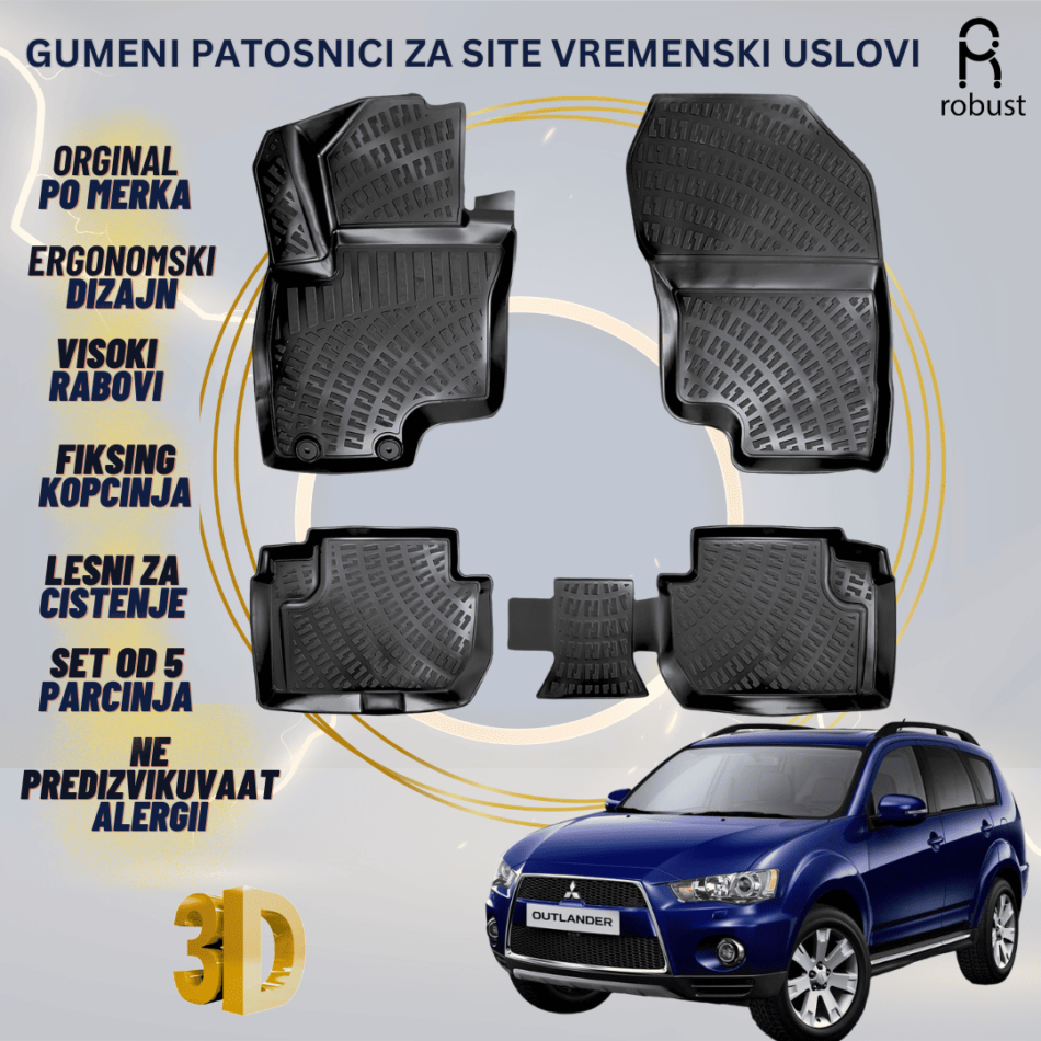 www.samad.mk-3D gumeni patosnici za Mitsubishi Outlander МК2 2010-2012 FL Patosnici Robust za site vremenski uslovi